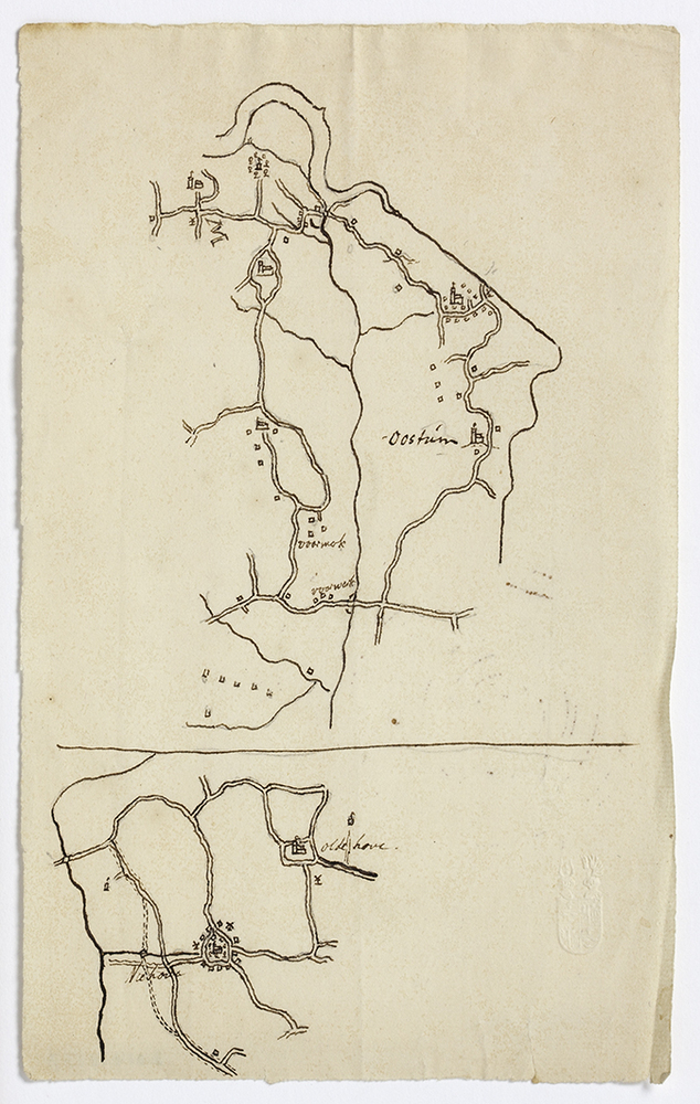 Twee kaartschetsen Oostum en Oldehove